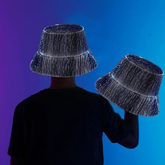 LED Fisherman Hat Neon Rave Bucket Cap 7 Colors Glow In The Dark USB Rechargeable EDM Festival Gear