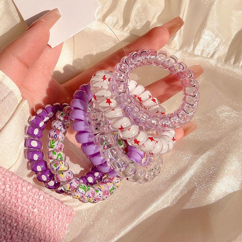 6Pcs/Set Women Fashion Telephone Wire Elastic Hair Band Colorful Printed Spiral Cord Rubber Band Hair Ties Hair Accessories Gift