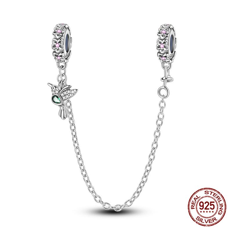 Original 100% 925 Silver Star Moon Safety Chain Fit 925 Original Bracelet & 3mm Bracelet DIY Jewelry Making Women Gift