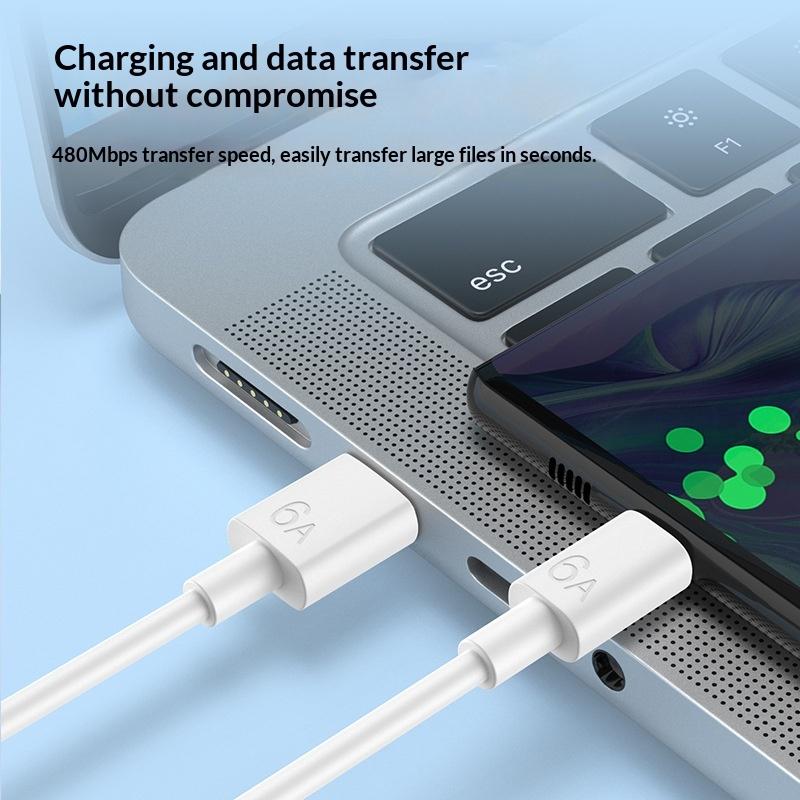 6A USB-A to C Fast Charging Data Cable with TPE Material for for Mobile Phones Camera & Earphone
