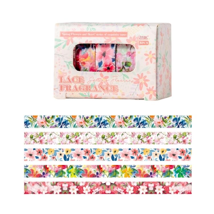 5Rolls Flower Decorative Tape Aesthetic Tape 10mmX2M Each Adhesive Tape for Art Craft Scrapbooking Photo Frame Journal