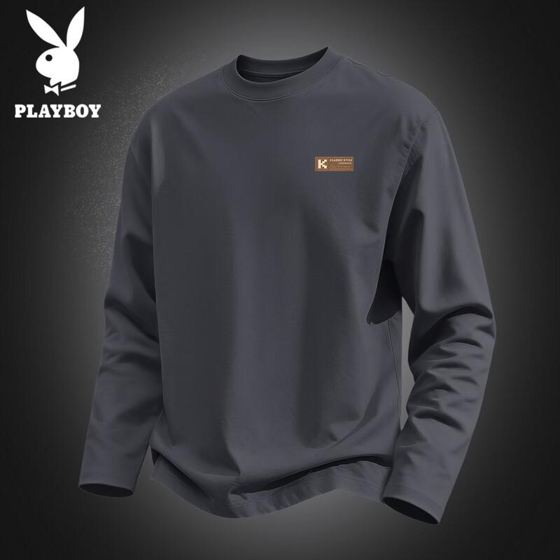 PLAYBOY Men's Long-Sleeve Cotton Crew Neck T-Shirt