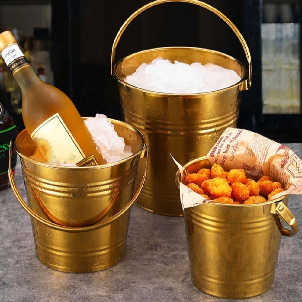 Multifunctional Stainless Steel Ice Bucket with Handles Beer Bucket Mini Metal Buckets  Party