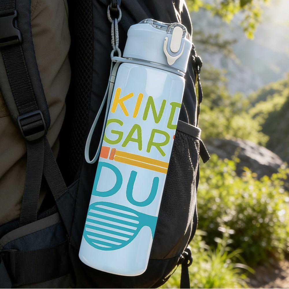 1PC Kindergarten Dude Text 750ml Color Plastic Sports Water Bottle Leakproof Flip Straw Lid Suitable for Sports Office Home Use