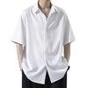 Men Spring Top Men's Casual Loose Fit Ice Silk Shirt with Turn-down Collar Half Sleeves Stylish Button-up Top for School Dating