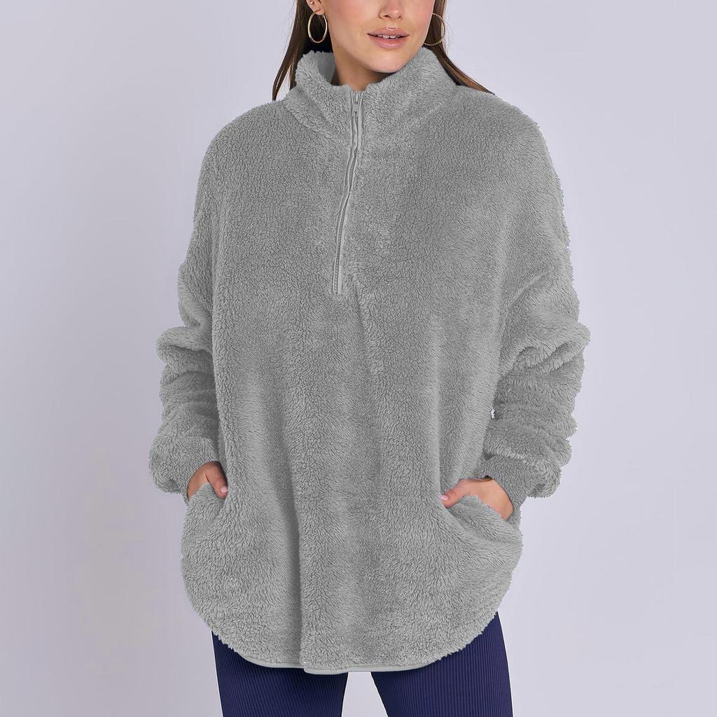 Fashionable Women's Fleece Stand Collar Sweatshirt Casual Top