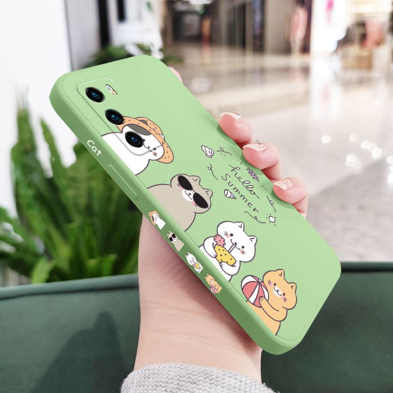 Чехол для телефона "Коты в отпуске" для Huawei P40 P50 P30 P20 Pro Lite Nova 5t Y7A Mate 20 Pro Lite Жидкий силиконовый чехол