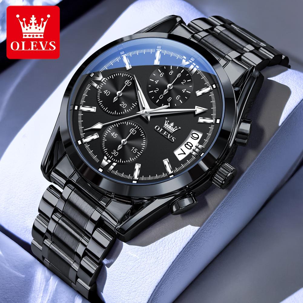 OLEVS Men Watches Casual Fashion Solid Stainless Steel Strap Original Quartz Watch for Man Waterproof Luminous Date Chronograph