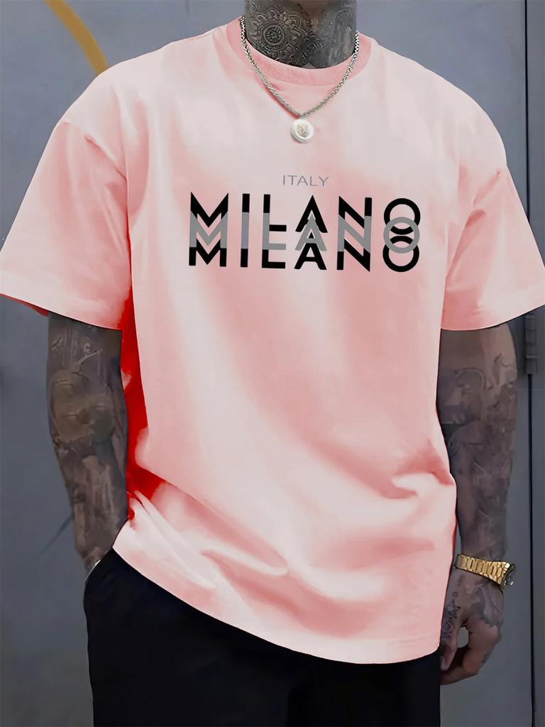 2025 Summer Men's 100% Pure Cotton Italian Milan Pattern Printed Comfortable Round-neck Short-sleeved T-shirt Top