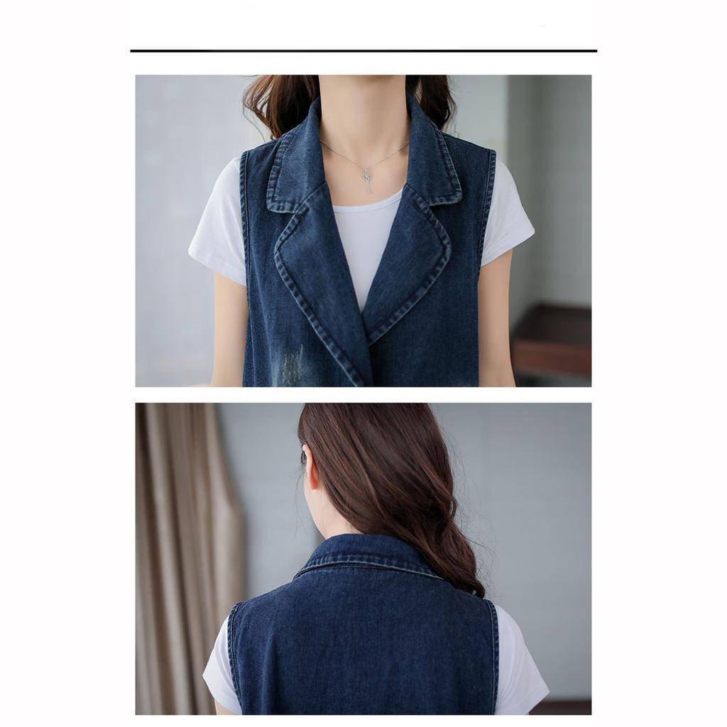 Весна Осень Женский Жилет Джинсовая Куртка Мода Длинный Безрукавный Жилет Шерпа