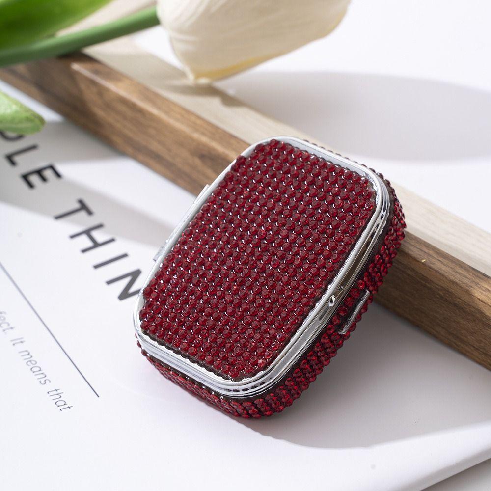 С HD Зеркалом Мини Футляр для Таблеток Милый Герметичный Органайзер Инкрустированная Стразами Шкатулка для Ювелирных Изделий Дорожный