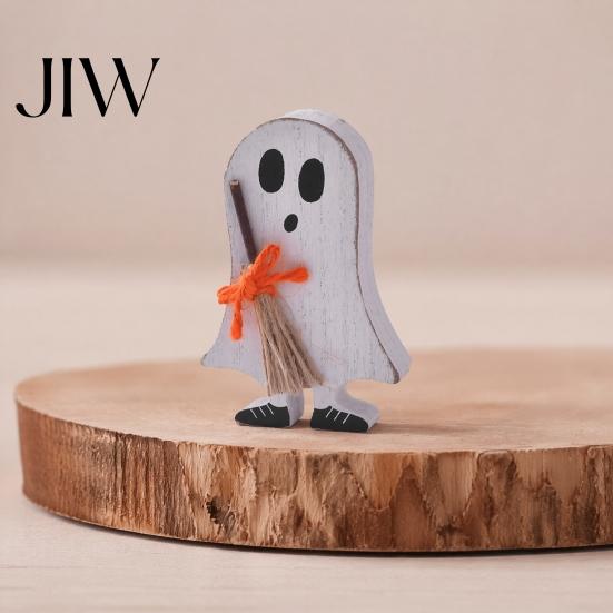 Indoor Seasonal Home Ornament Halloween Wooden Table Sign, Cute Ghost Witch Hat Bat Freestanding Tiered Gift for Friends Tray Ornament, Rustic