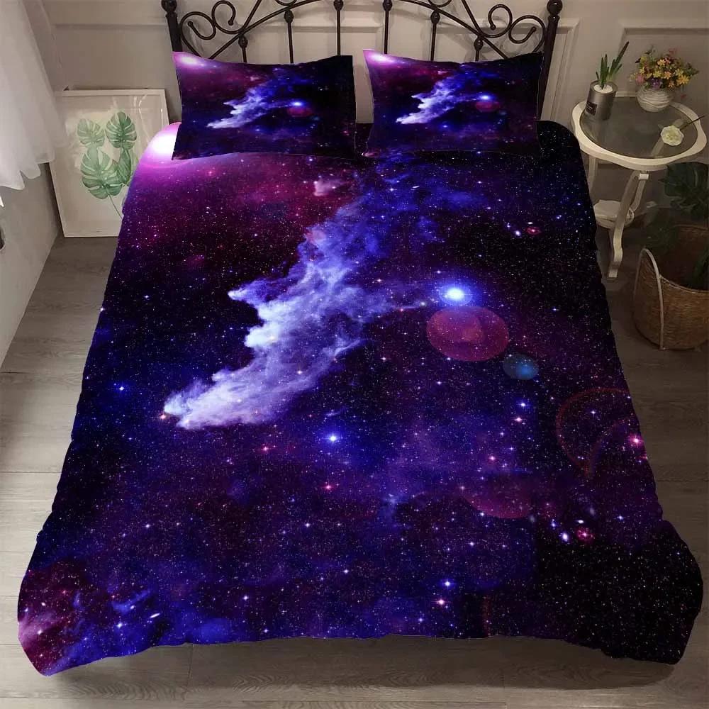 Роскошный темно-синий комплект постельного белья Galaxy Twin Full Queen King Size, пододеяльник/пододеяльник, комплект сияющих звезд, звездное небо, пододеяльник