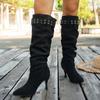 Women's Wide Width Knee High Boots, Slim Stiletto Heels, Korean Vintage Wholesale Booties for Women