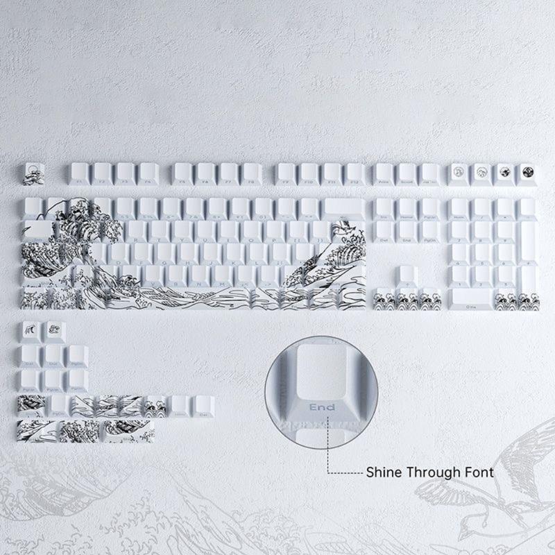 127 клавиш PBT Сублимационная гравировка Keycaps Fynmi Дизайн Ukiyo e Вишни Профиль Боковая гравировка Для ANSI ISO Механических клавиатур