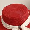Straw Hat Lightweight Breathable Flat Top Wide Brim Sun Protection Hat Metal Buckle Ribbon Decorated Hat Summer Beach Hat