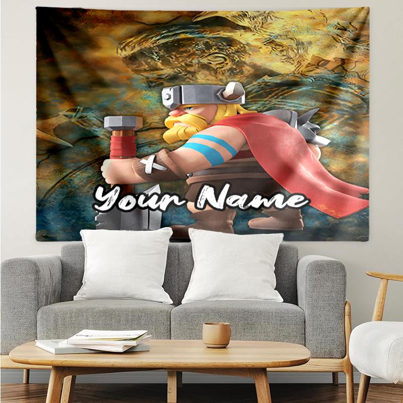 Custom Name Clash of Clans Print Tapestry, Backdrop, Easy Setup, Ideal for Bedroom, Office & Living Room, with Aesthetic Wall Hanging Decor.