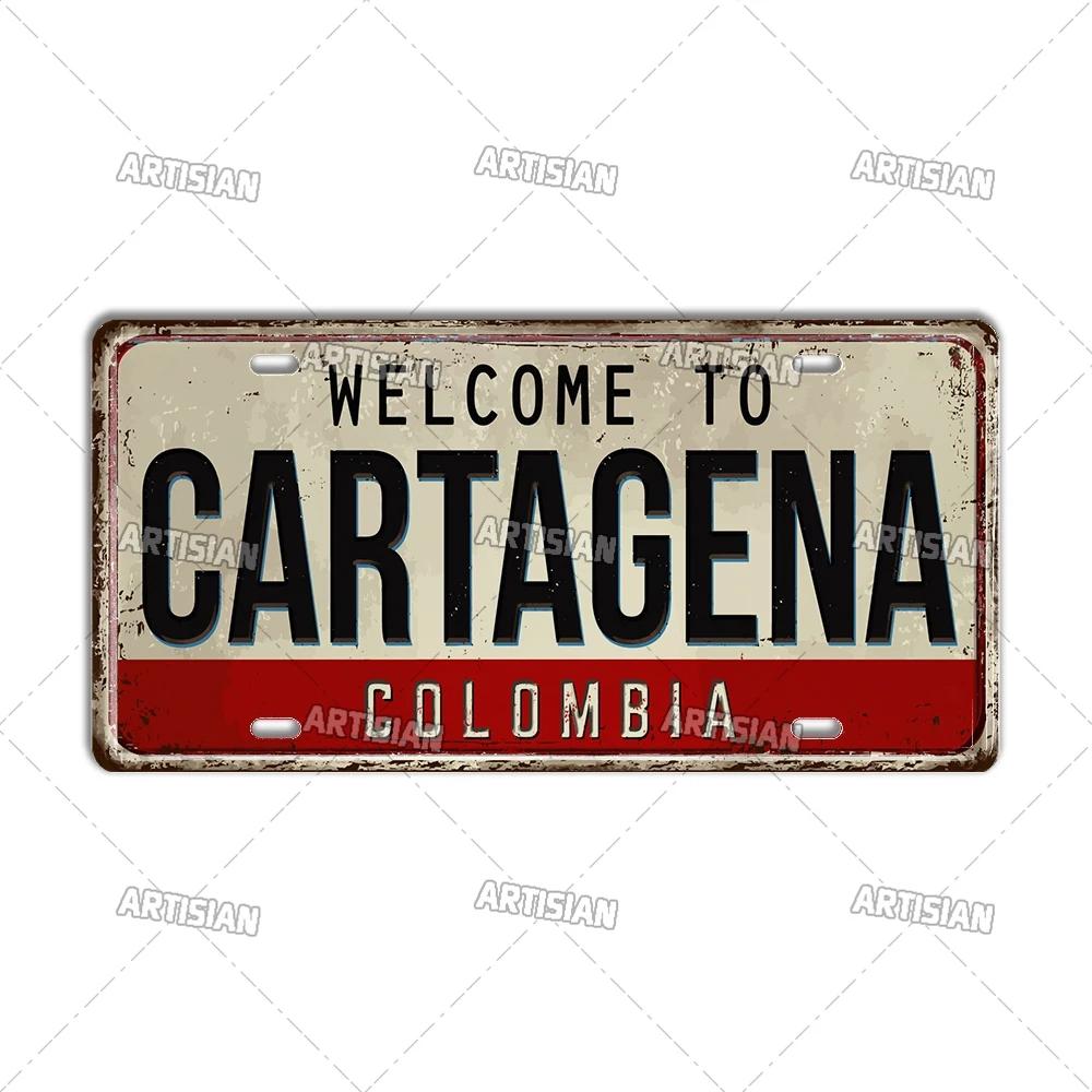 Mfoever Artisian Argentina Ecuador Chile Colombia License Plate Landmark Metal Sign City State Decorative Car Plate Wall Decor Garage