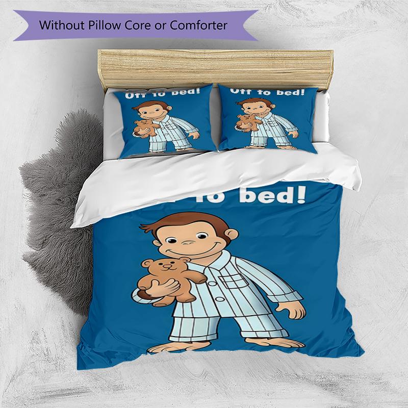 3pcs Curious George (2) Design Cover Set - HD Printed Bedding with 1 Cover and 2 Pillowcases - Perfect for Home and Dorm Decor