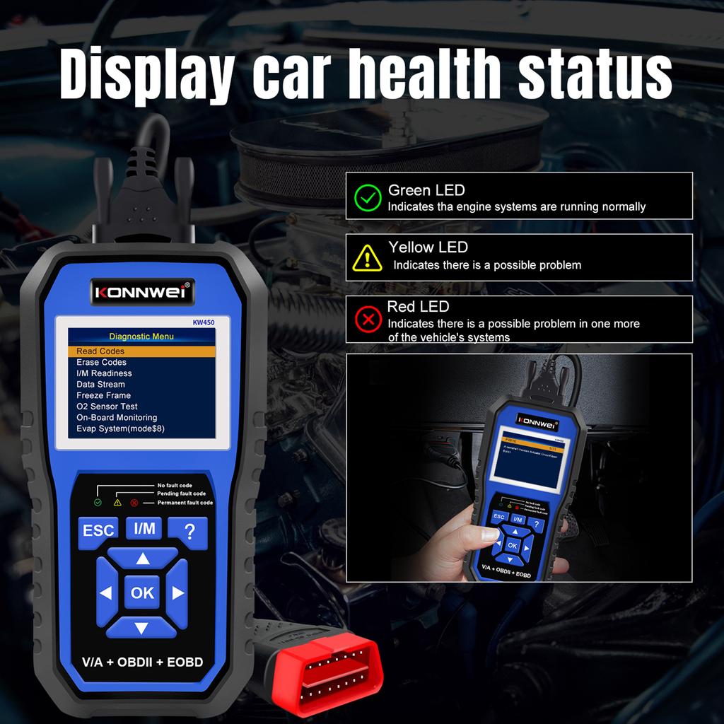 KONNWEI KW450 All System OBD Scanner Diagnostic Tool with 11 Special Function Battery Matching,