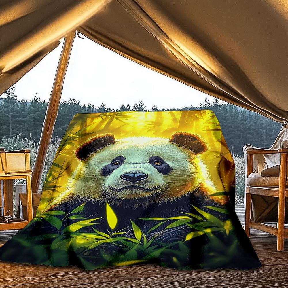 1pc Panda Bamboo Forest Outdoor Blanket - Soft Flannel Cozy for Travel & Camping - All-Season Warm Bed Cover, Machine Washable yy251229069