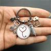 1Pc Nurse Medical Syringe Keychain Glass Key Ring Pendant Stethoscope Pattern Keychain Gift