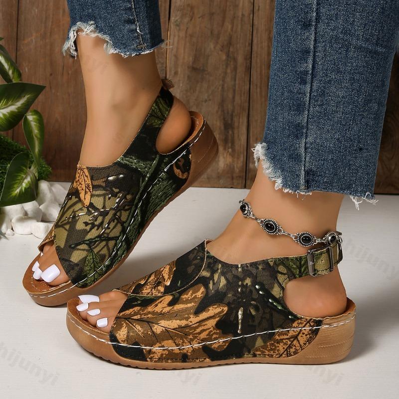 Fashion Fashion Retro Fish Moouth Casual Wedge Heel Slippers for Women 2025 Summer Open Toes Comfortable Back Strap Chunky Beach Sandals