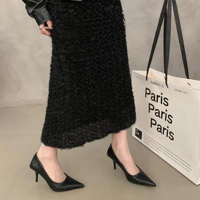 Дизайн с острым носком, нишевые черные туфли на высоком каблуке, женские, не утомляют ноги, весна-осень 2024, новая модель с открытым подъемом, темпераментные туфли на тонком каблуке