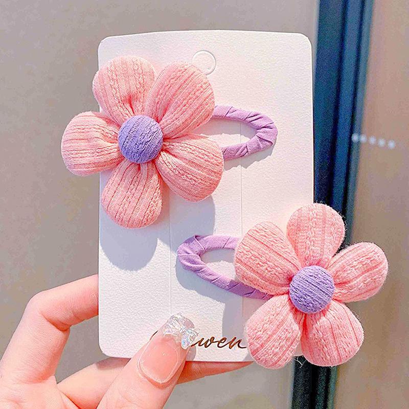 2Pcs/Set Children'S Cute Fabric Flower Pair Clip Hair Accessories Girl Hairpin