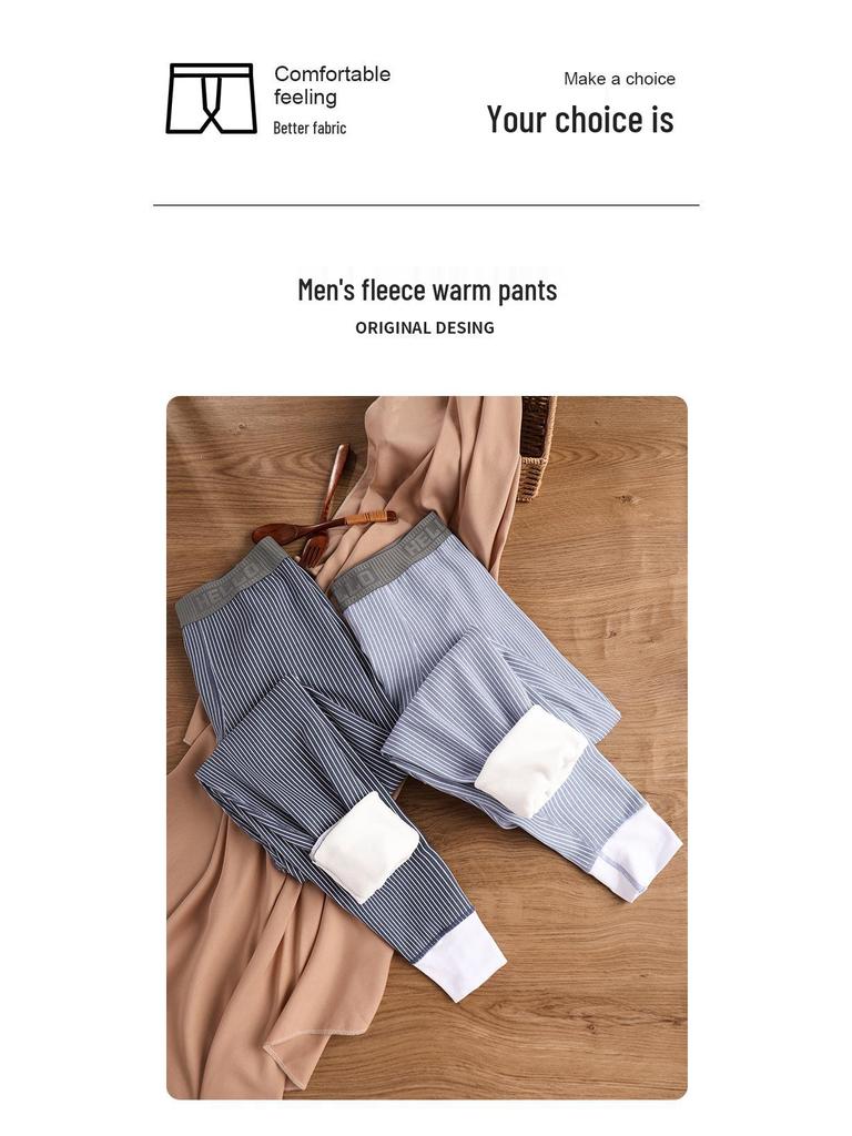 Men's Fleece-Lined Base Layer Pants - Extra Thick, Elastic, Warm Cotton Wool Long Johns for Boys & Youth In Solid Colors for Cold Weather
