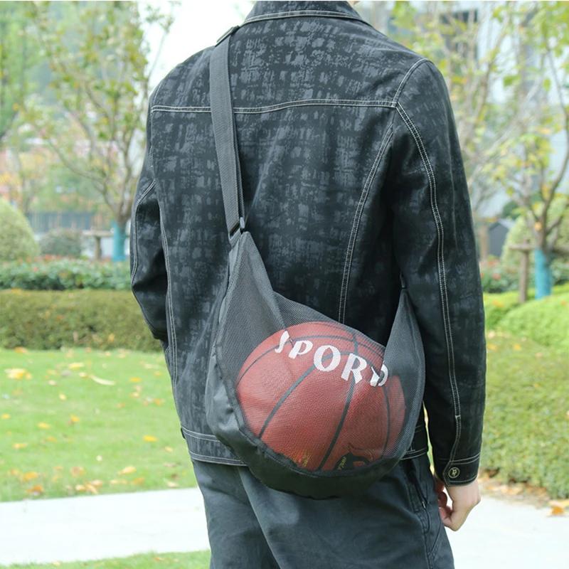 1pcs Adjustable Basketball Mesh Bag Mesh Fabric Single Shoulder Crossbody Ball Bag Zipper Pocket Handbag