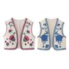 2023 Women Vintage Floral Embroidered Open WaistCoat Ladies National Style Vest Jacket Outfits Casual Vacation Crop Top