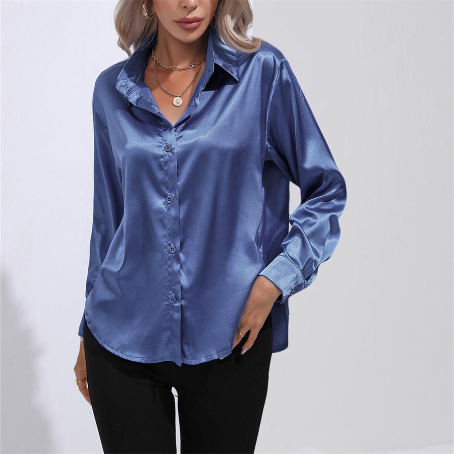 Spring Autumn Satin Blouse Imitation Silk Long Sleeve Shirt for Women's Plus Size Loose Tops