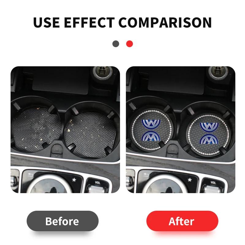 Car Stickers 2025 Hot For VW New Car Water Cup Pad Holders Non-slip Diamond Rhinestone Rubber Mat For Volkswagen CC R-Line GTI CWT1 QQ91