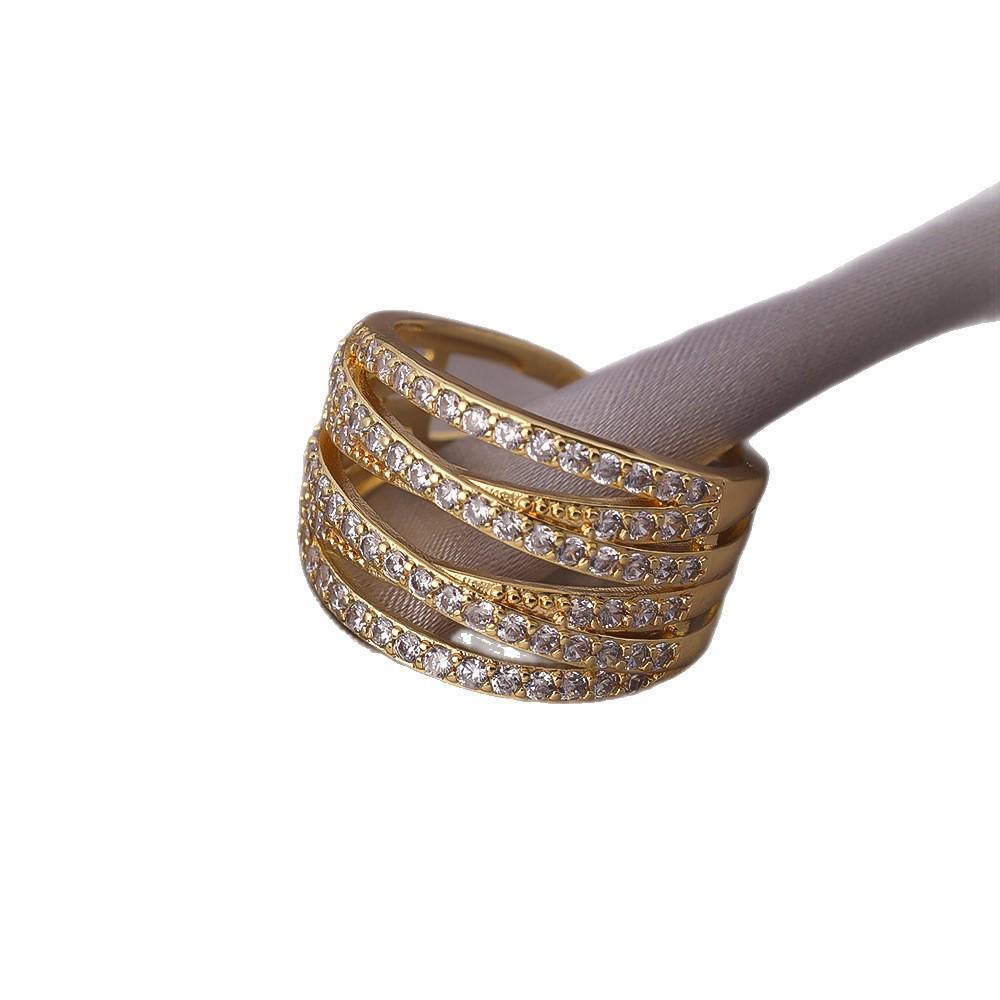 Многослойное кольцо «Волна с бриллиантами» в корейском стиле для женщин - Европейская и американская модная бижутерия для указательного пальца