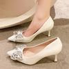 Fashion Elegant Ladies Black Rhinestone Pumps Sexy Pointed Toe High Heel Party Shoes for Women Fashion Crystal Bowknot Dress Shoes Woman