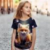 Girls Cartoon T-shirt Cute 3D Printed Cat Pattern Printed Short Sleeve Top 2-10 Years Girls Summer Outdoor Quick Dry Short Sleev