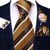 Hi-Tie Silk Tie Bridegroom Suit Corsage Necktie Hanky Cufflinks Set for Wedding