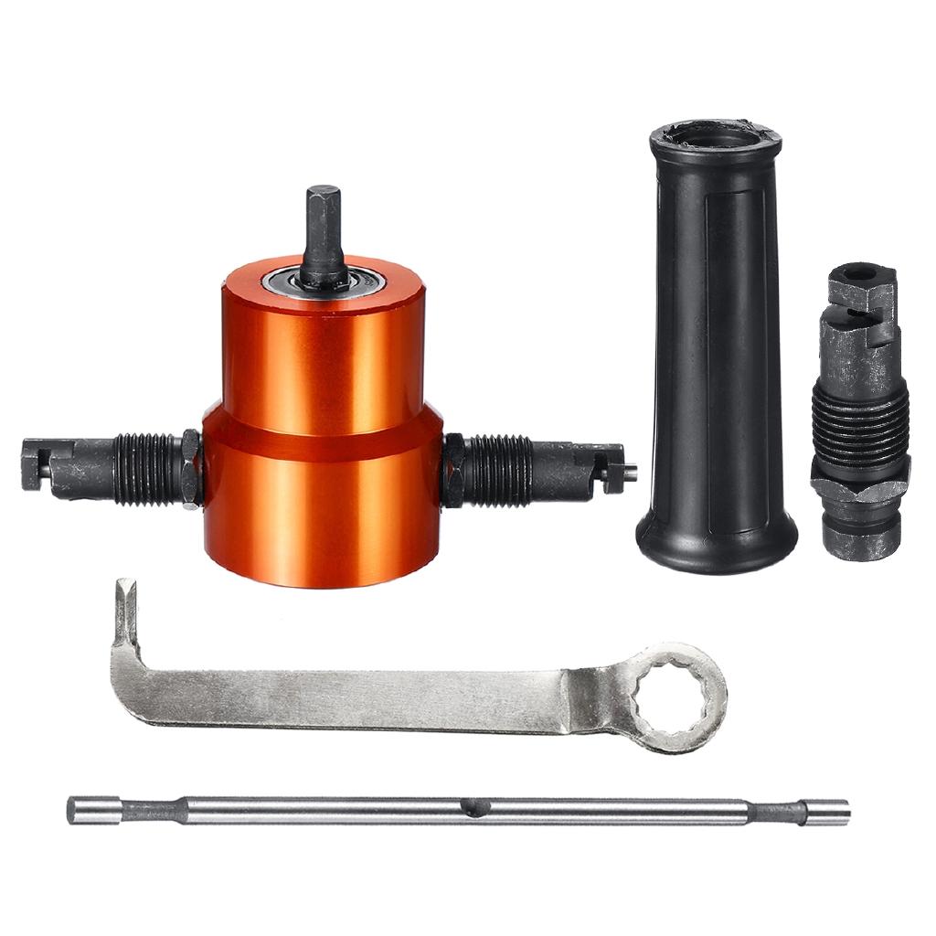 Серебристый+ Оранжевый B14355 Двухголовочный инструмент для выкусывания листового металла, насадка для дрели, резак по металлу с дополнительным пуансоном, новый