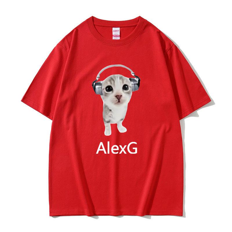 Лето 2025 Певец Alex G Футболка Милый Забавный Кот в Наушниках Мем Графический Принт Мужская Женская 100% Чистый Хлопок Печатная Футболка