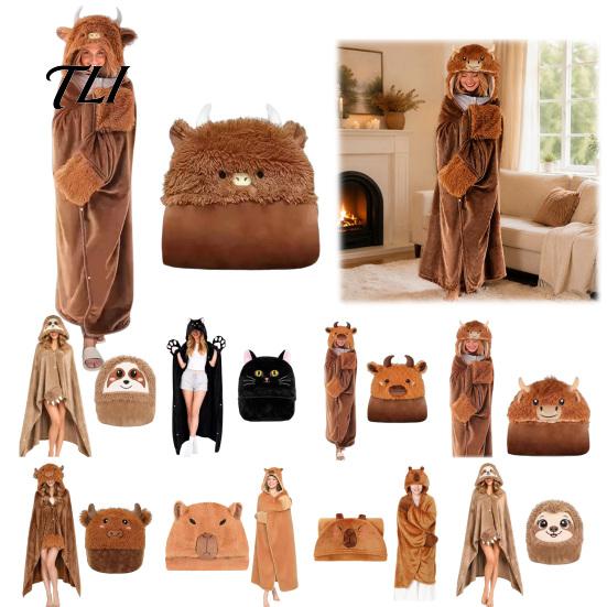 Women Halloween Costume Animal Wearable Blanket Hoodie for Women, Oversized Flannel Sweatshirt Button-Up Blanket, Cosplay Cape Sleepwear Winter