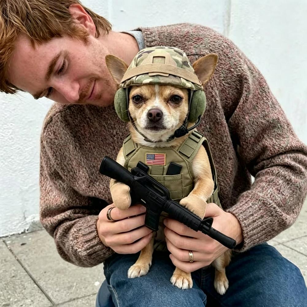 Pet Tactical Soldier Uniform Halloween Pet Soldier Costume for Dogs Cats,Tactical Dog Harness with Hat Funny Military Outfit 5