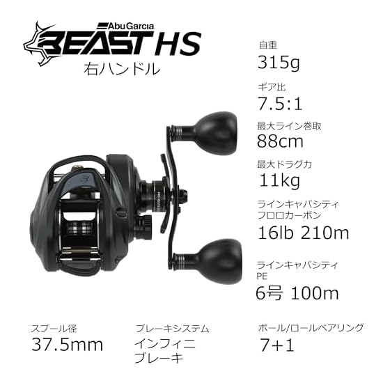 Abu Garcia Катушка для спиннинга Beast LP Beast 300 с высоким передаточным числом, низкопрофильная, для басса, морской рыбы, монстров, большая