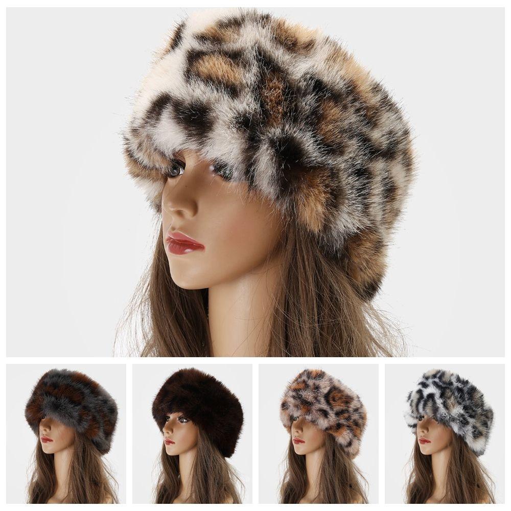 Animal Pattern Leopard Print Hairband Rabbit Fur Winter Elastic Headband Fluffy Headband Outdoor