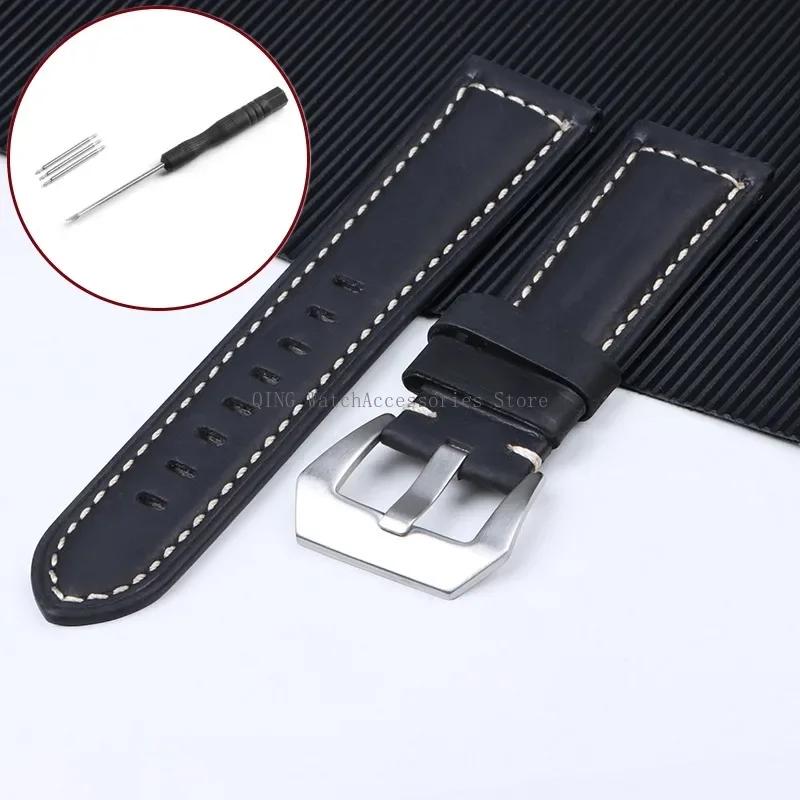 Watch Band Cowhide Crazy Horse Sport Bracelets Men Women Business Watch Band Soft Wristband Genuine Leather Strap for Panerai 20/22/24/26mm