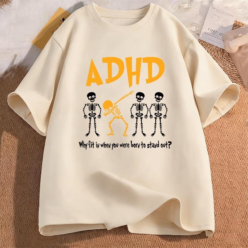 ADHD Graphic Print T-shirts Women Unisex Summer Casual Fashion Funny Streetwear Oversozed O-Neck Short Sleeve Tops T-shirts