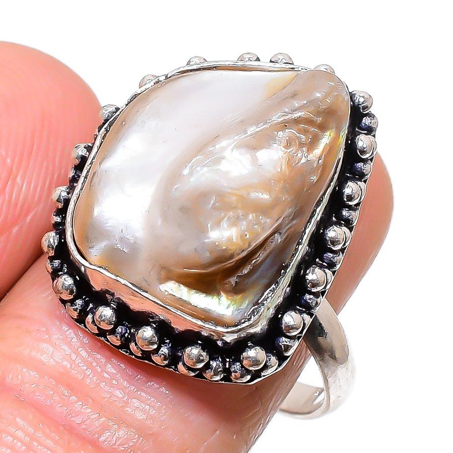 Biwa Pearl Handmade 925 Sterling Silver Jewelry Ring Size 9.5 w9T08