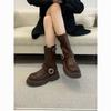 Коричневые ретро американские мартинсы на толстой подошве с увеличением роста женские 2025 новые универсальные осенние тонкие короткие ботинки