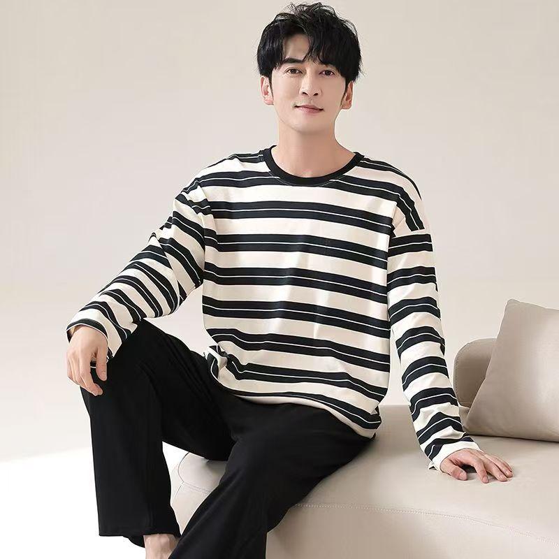 Мужские пижамы Весенние и осенние модели Домашний костюм с длинными рукавами для подростков и студентов, для мальчиков и взрослых, повседневные пижамы Домашний костюм