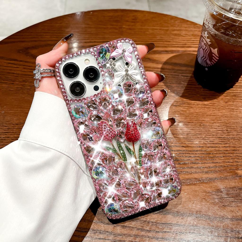 Tulip Diamond Is Suitable for Apple IPhone16ProMax Luxury Anti-fall 15ProMax All-inclusive 14 Mobile Phone Case